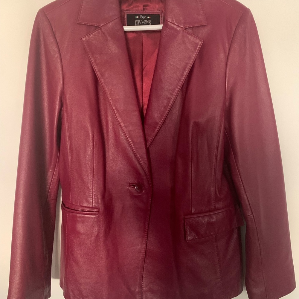 Wilsons Leather Burgundy Leather Blazer Jacket